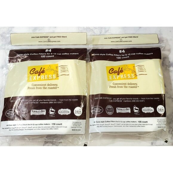2 Packs Rockline Cafe Express #4 Cone Coffee Filters 8-12 Cups 200 White USA New - Picture 1 of 6
